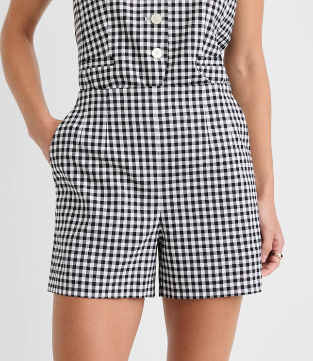 Petite Darted Side Zip Shorts in Gingham