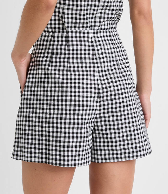 Petite Darted Side Zip Shorts in Gingham