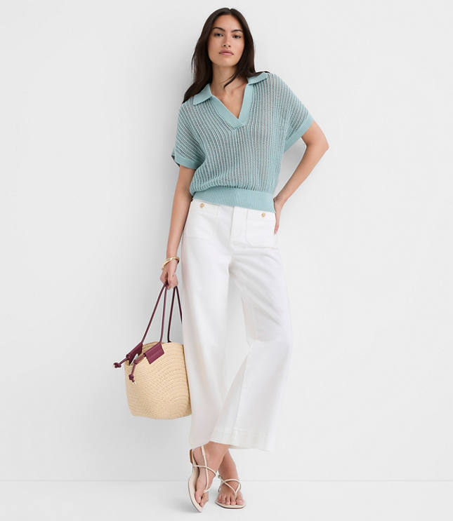 Petite Collared Mesh Stitch Wedge Sweater
