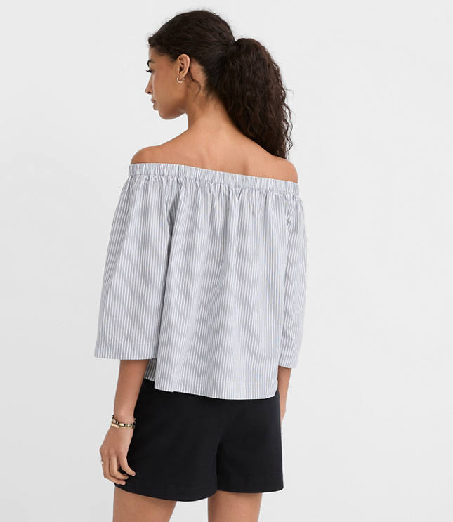 Petite Striped Poplin Bow Off The Shoulder Top carousel Product Image 3