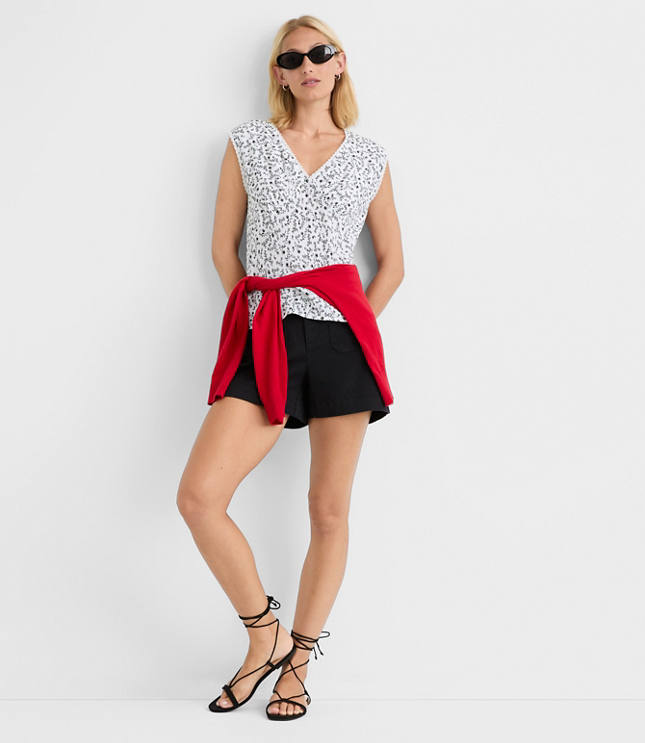 Petite Floral Lace Trim Cap Sleeve Top