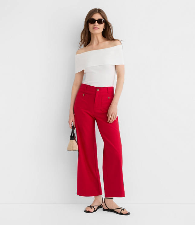 Petite Palmer Wide Leg Crop Pants in Cotton Linen