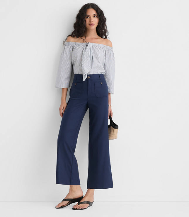 Petite Palmer Wide Leg Crop Pants in Cotton Linen carousel Product Image 1
