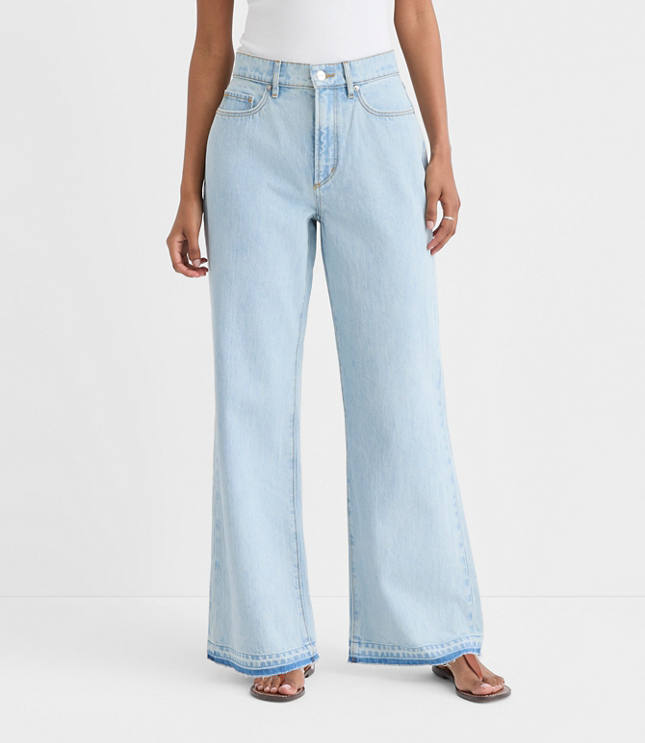 Rivete Unpicked High Rise Wide Leg Jeans in Wave Wash