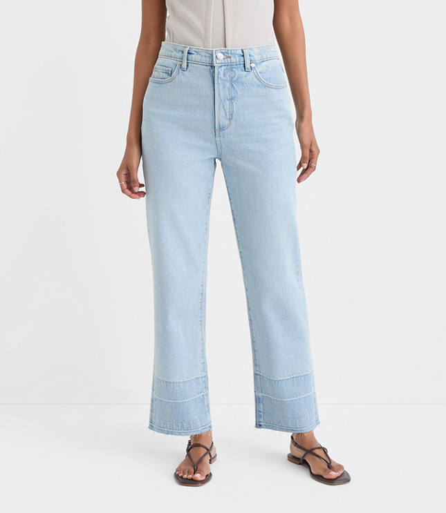 Rivete Curvy Unpicked High Rise Straight Jeans in Wave Wash