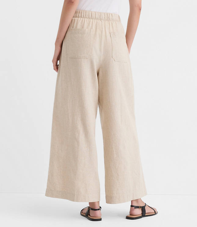 Petite Breezy Wide Leg Crop Pants in Crosshatch Linen Cotton