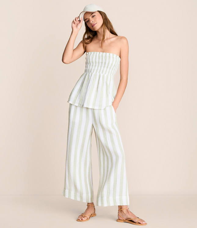 Petite Lou & Grey Striped Triple Cloth Wide Leg Crop Pants carousel Product Image 1