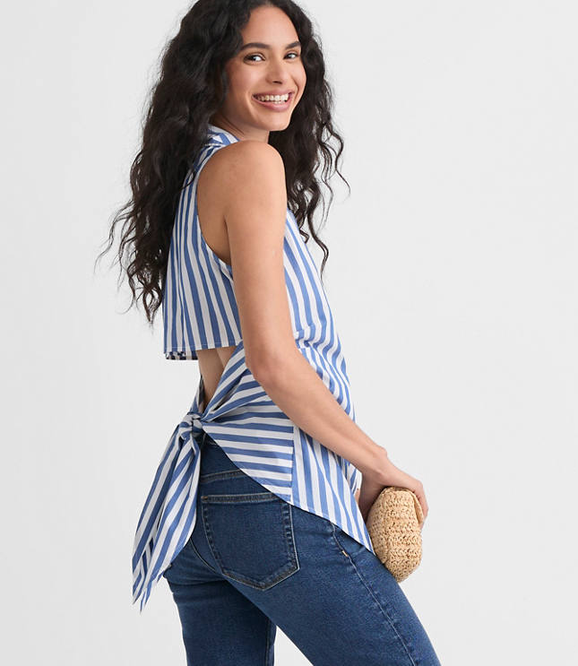 Petite Poplin Cutout Tie Back Halter Top carousel Product Image 1