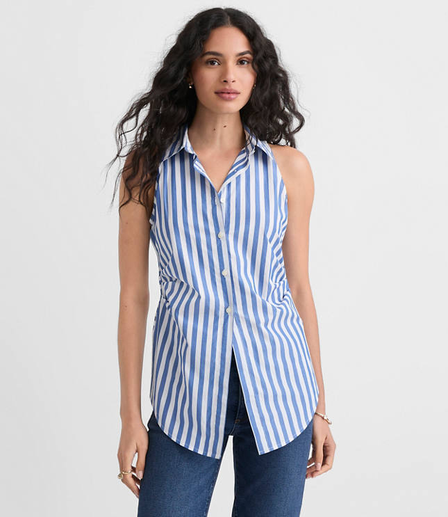 Petite Poplin Cutout Tie Back Halter Top carousel Product Image 2