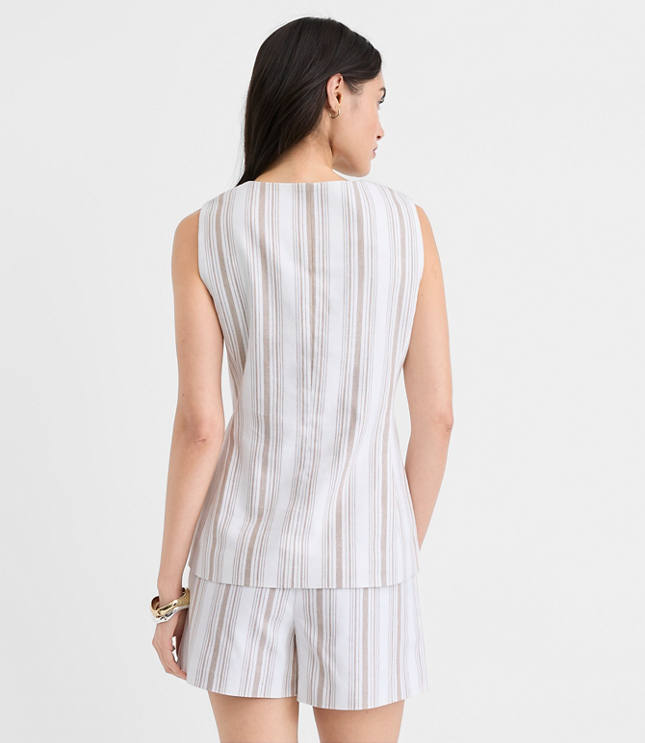 Petite Striped Tailored Cotton Linen Vest