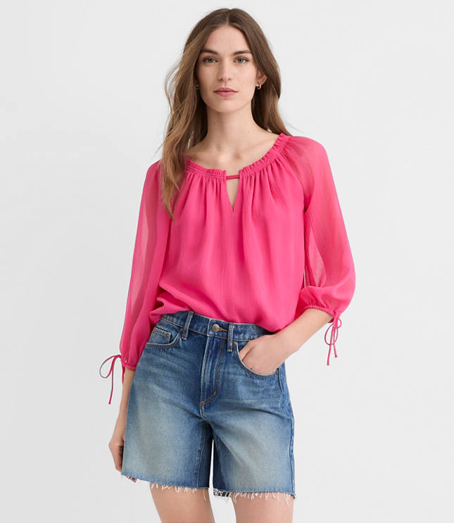 Petite Tie Cuff Off The Shoulder Blouse