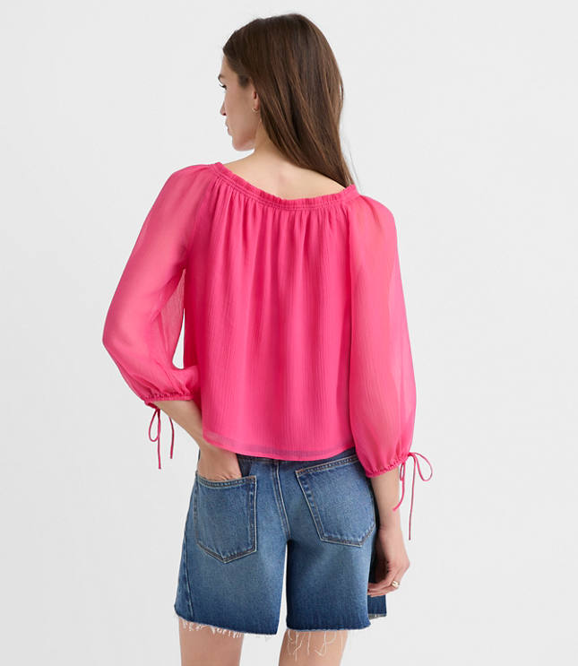 Petite Tie Cuff Off The Shoulder Blouse