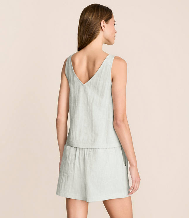 Petite Lou & Grey Crosshatch Linen Cotton Tie Keyhole Tank Top