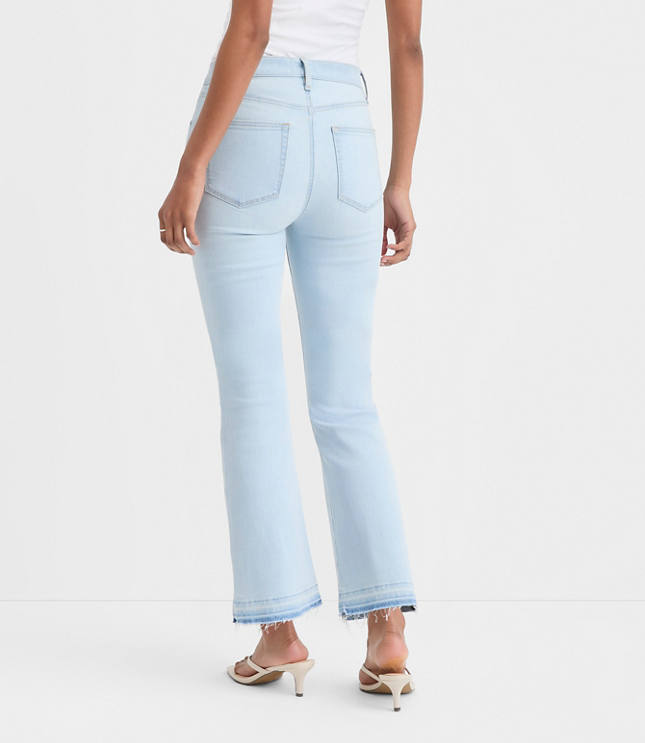 Rivete Petite Unpicked High Rise Wide Leg Crop Jeans in Wave Wash