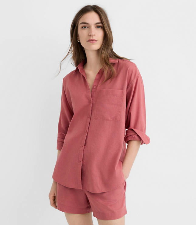 Petite Linen Cotton Everyday Oversized Pocket Shirt