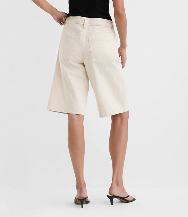 Rivete Curvy High Rise Denim Bermuda Shorts in Ivory
