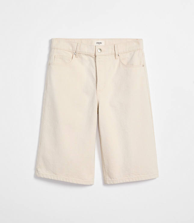 Rivete Curvy High Rise Denim Bermuda Shorts in Ivory