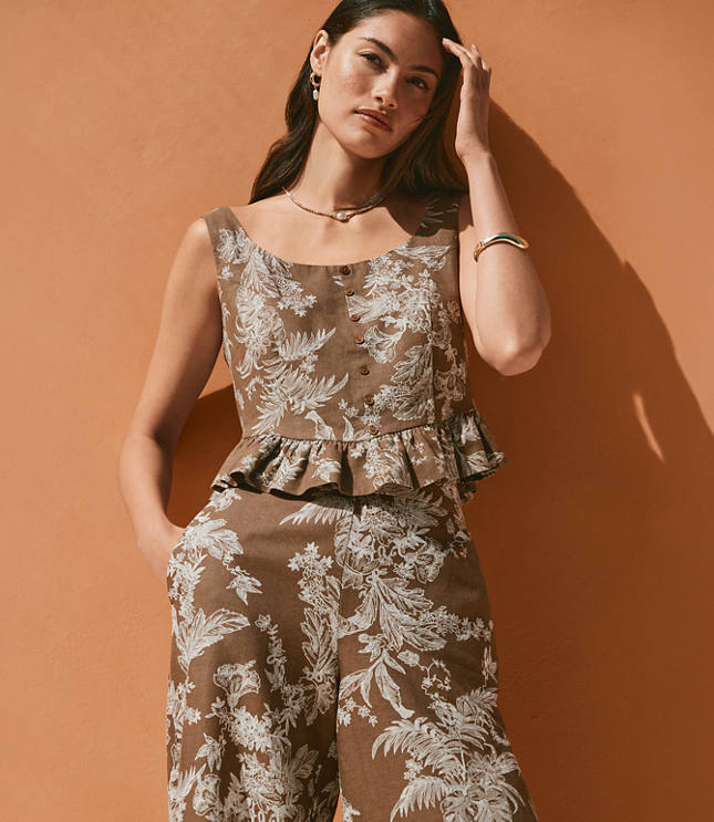 Petite Floral Toile Linen Cotton Peplum Top