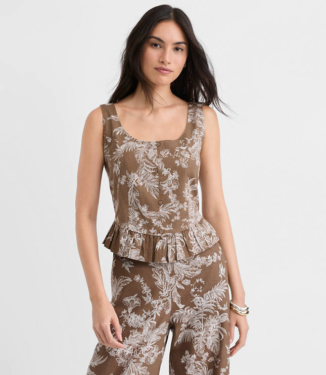 Petite Floral Toile Linen Cotton Peplum Top