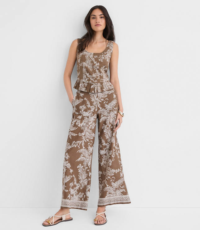 Petite Floral Toile Linen Cotton Peplum Top