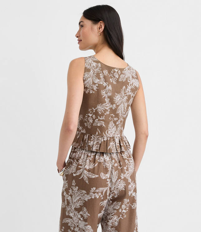 Petite Floral Toile Linen Cotton Peplum Top