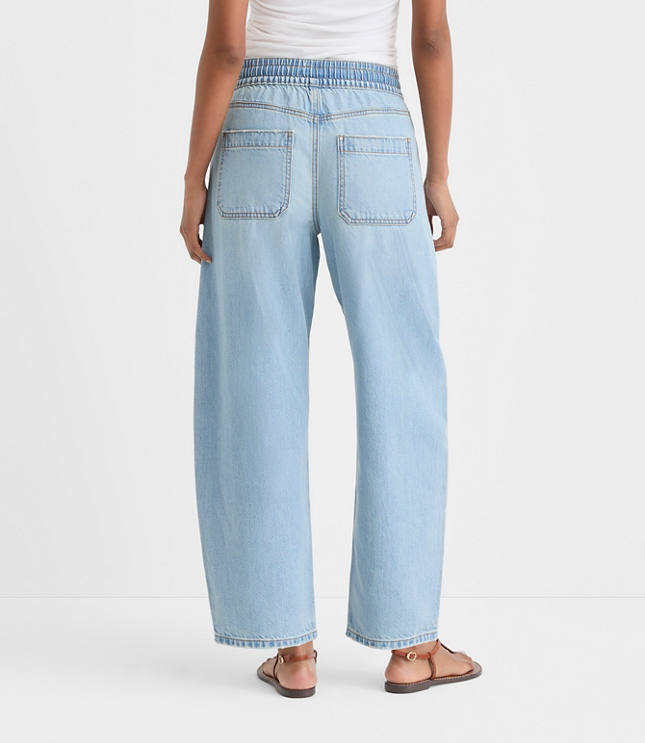 Rivete Utility High Rise Barrel Jeans in Light Wash Indigo