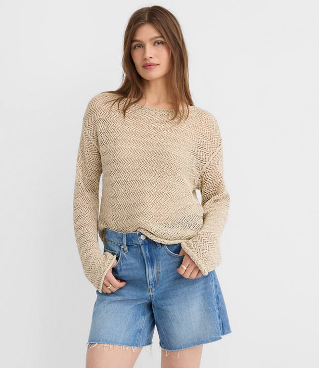 Petite Shimmer Open Stitch Boatneck Sweater
