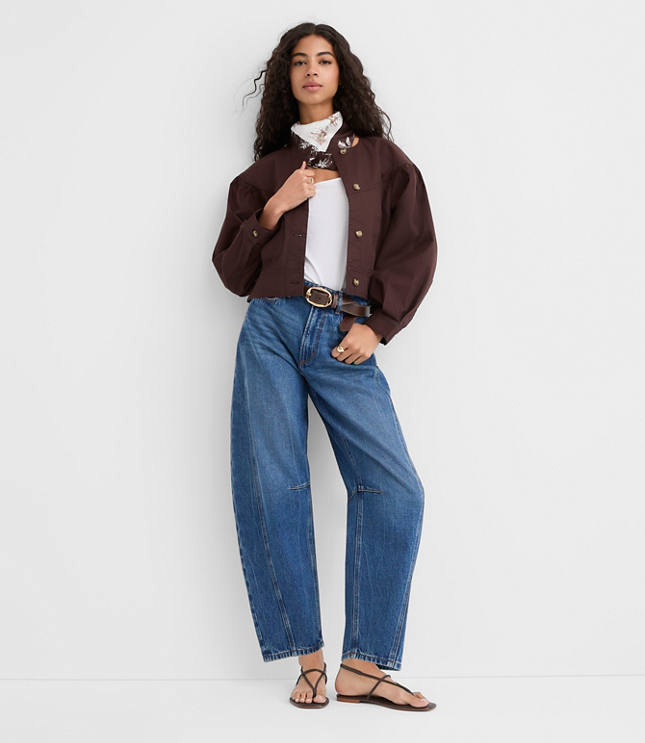 Petite Gathered Sleeve Twill Jacket