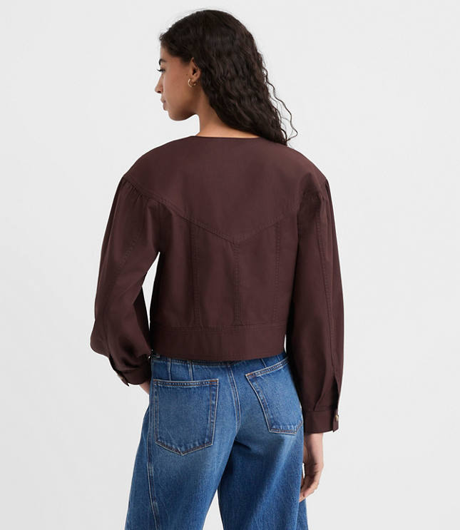 Petite Gathered Sleeve Twill Jacket