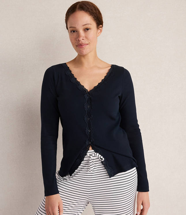 Haven Well Within Organic Cotton Rib Knit Lace Cardigan