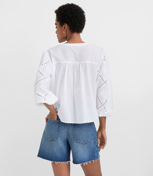 Petite Sea Life Eyelet Balloon Sleeve Shirt carousel Product Image 4