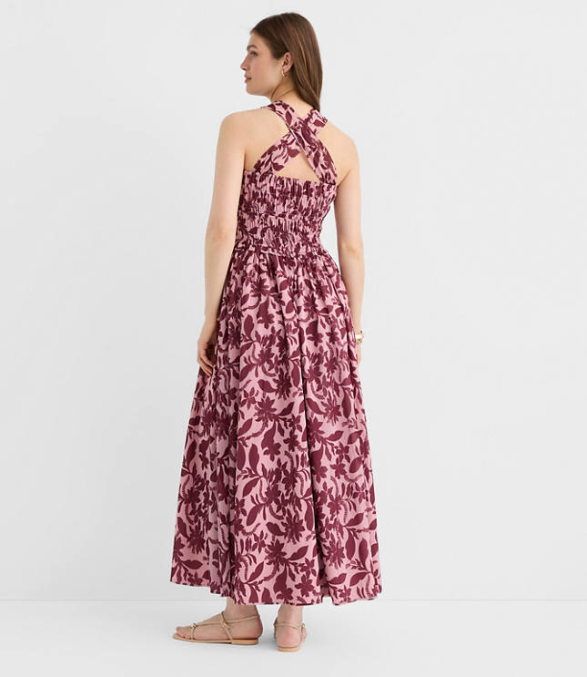 Petite Hibiscus Smocked Maxi Halter Dress