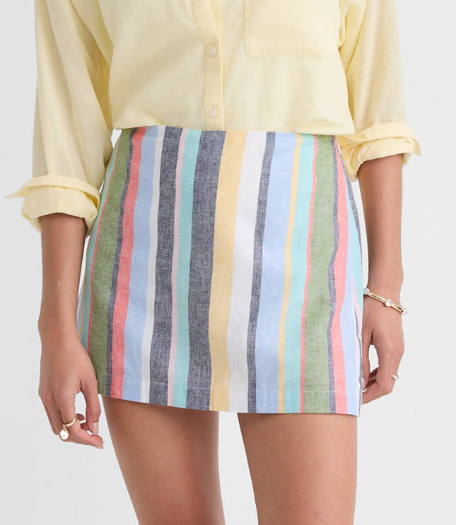 Petite Striped Linen Cotton Modern Mini Skort carousel Product Image 2