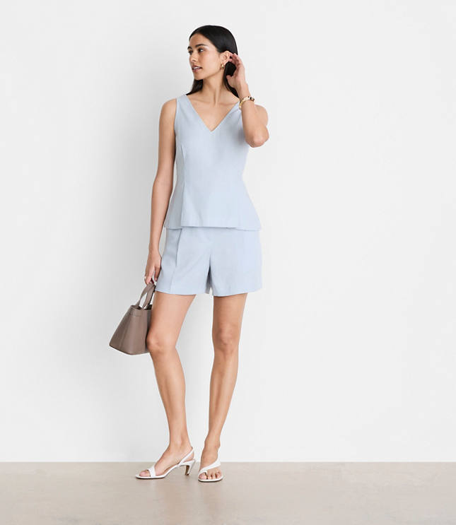 Petite LOFT Versa Pure Spun Double V Peplum Top carousel Product Image 1