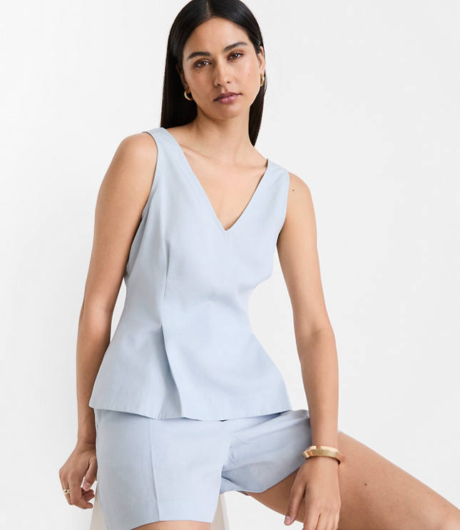 Petite LOFT Versa Pure Spun Double V Peplum Top carousel Product Image 2