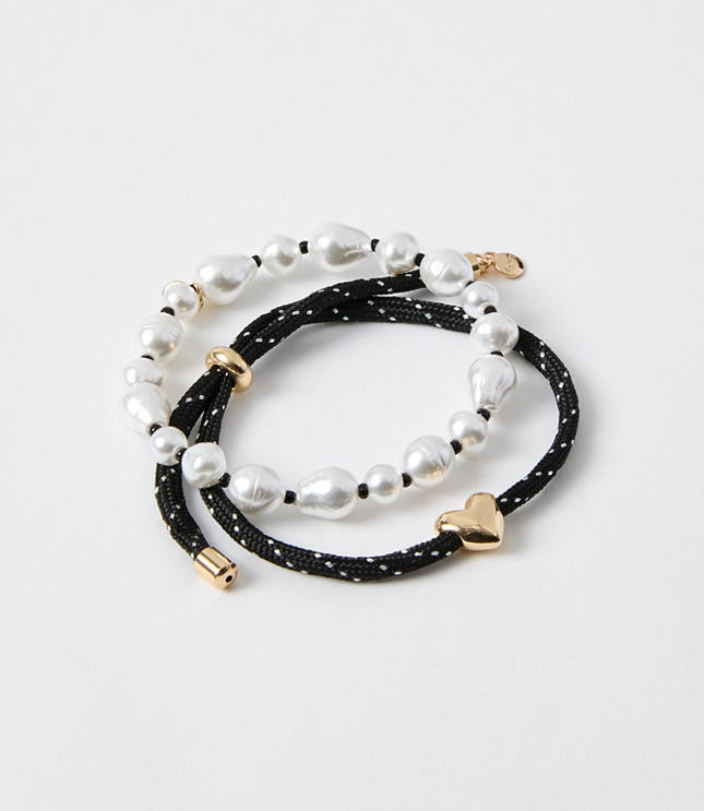 Pearlized Heart Rope Bracelet Set