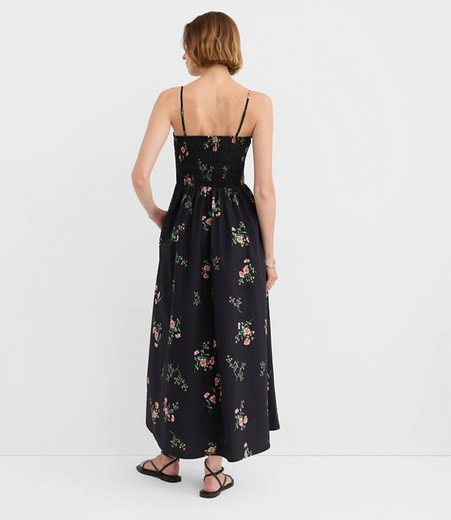 Floral Poplin Smocked Strappy Maxi Dress