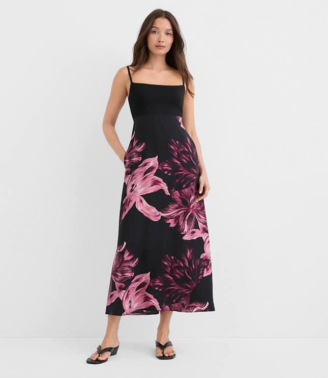Petite Lily Mixed Media Strappy Midi Pocket Dress