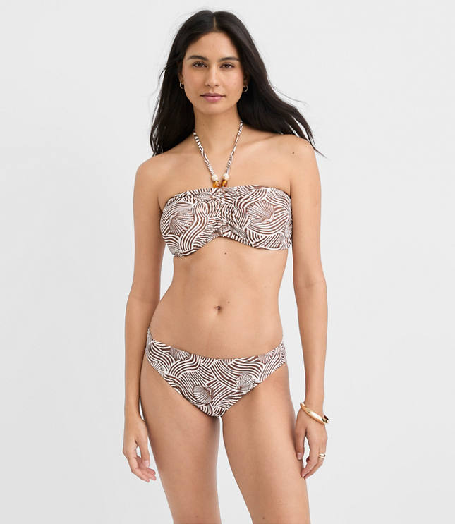 LOFT Beach Seashell Beaded Ruched Halter Bandeau Bikini Top
