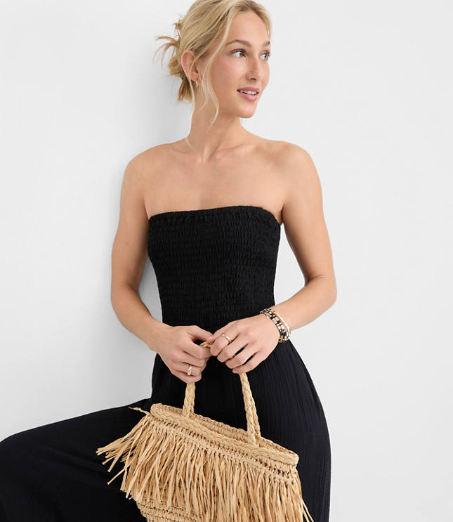 LOFT Beach Triple Cloth Smocked Mixed Media Jumpsuit carousel Product Image 2