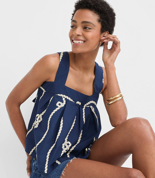 Petite Rope Poplin Tie Back Pleated Tank Top carousel Product Image 1