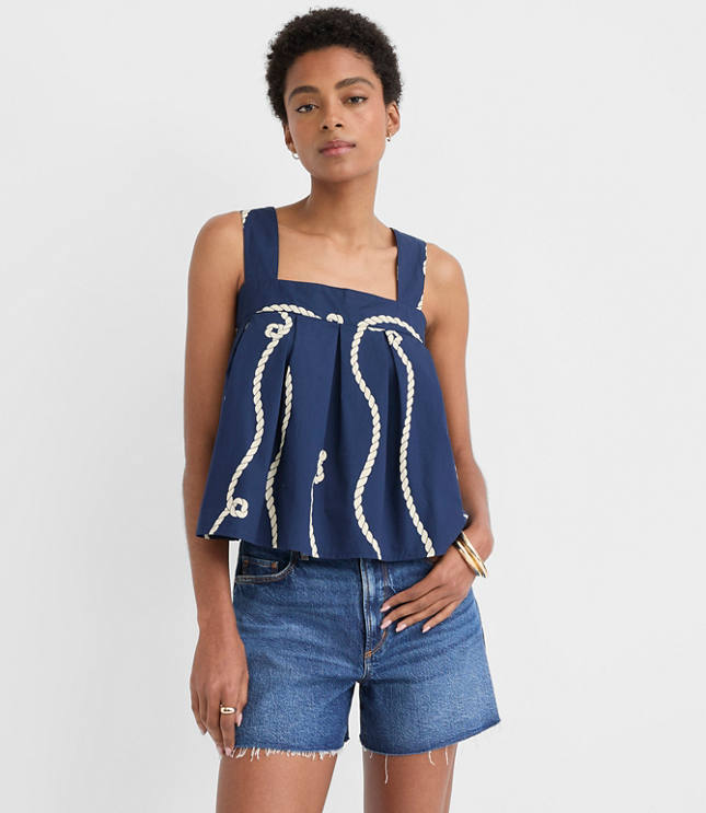 Petite Rope Poplin Tie Back Pleated Tank Top carousel Product Image 2