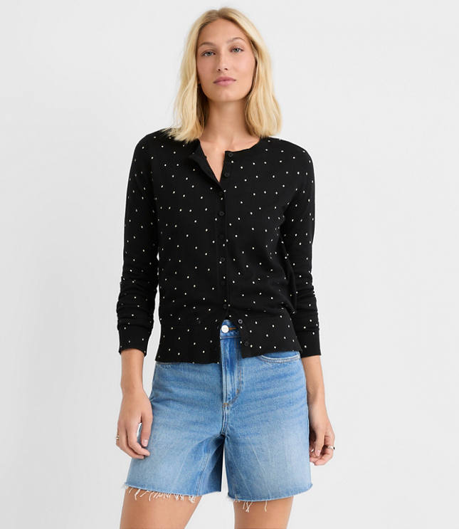 Petite Dotted Modern Crew Neck Cardigan
