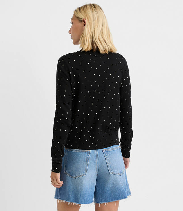 Petite Dotted Modern Crew Neck Cardigan