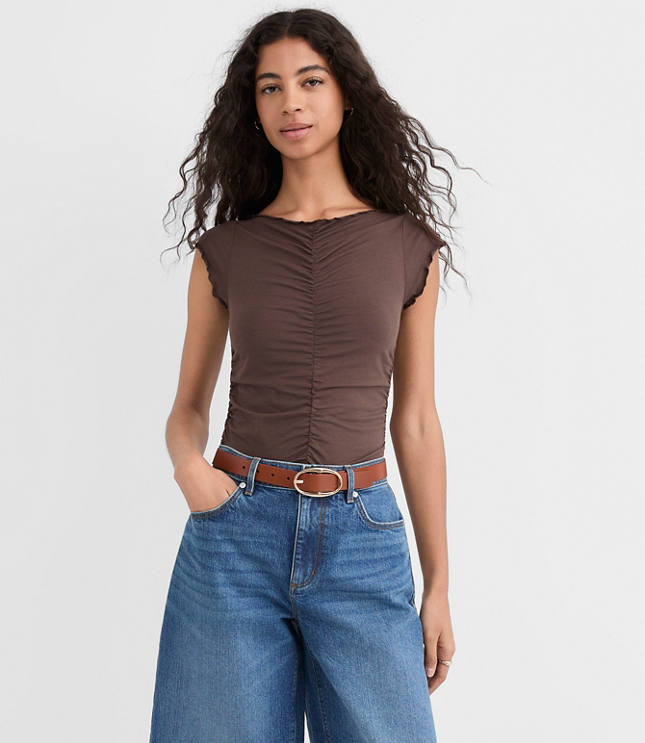 Ruffle Trim Ruched Top