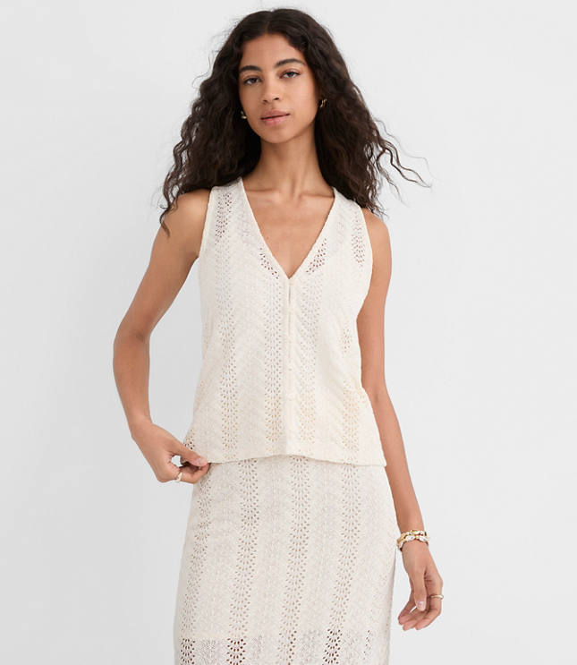 Crochet Button V-Neck Top