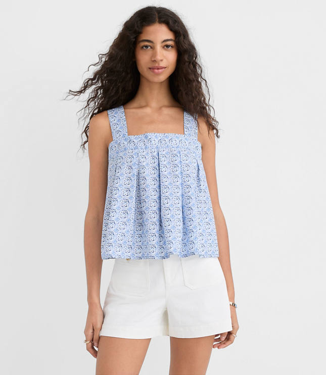 Mosaic Poplin Tie Back Pleated Tank Top carousel Product Image 2