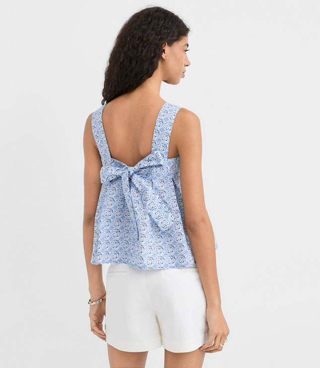 Mosaic Poplin Tie Back Pleated Tank Top carousel Product Image 3
