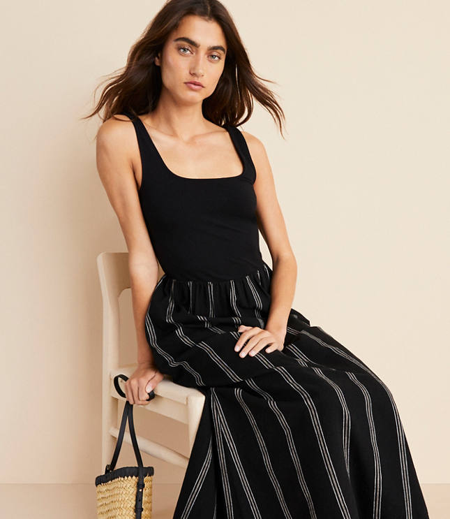 Lou & Grey Striped Mixed Media Maxi Pocket Dress