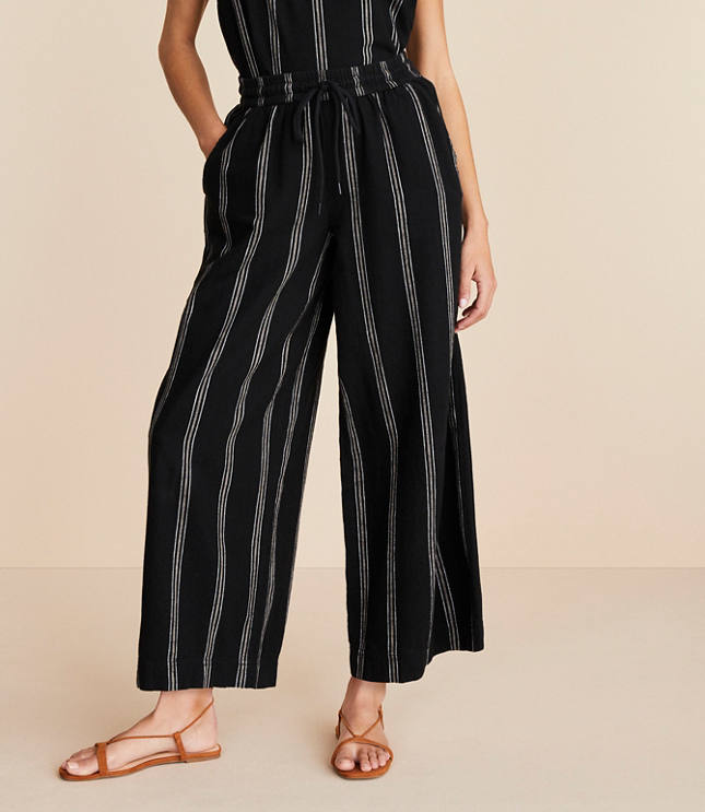 Lou & Grey Striped Linen Cotton Wide Leg Crop Pants